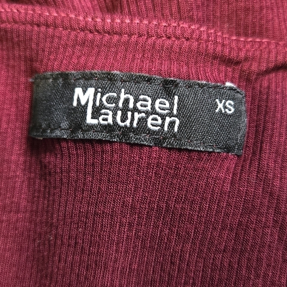 Michael Lauren Ribbed Cutout Tank Top Burgundy Fitted Crop Punk Biker XS NWT - Picture 5 of 9
